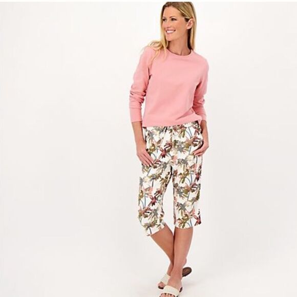 NWT Denim & Co Naturals Plus Set Blue Palm Linen Blend Skimmer Pants - Size 5X - Picture 9 of 9